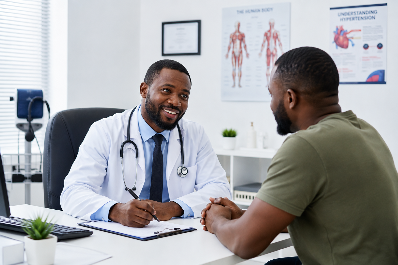 patient wearing green top visiting doctor for general treatment