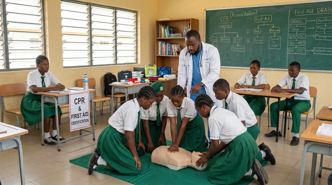 African secondary school students doing CPR training