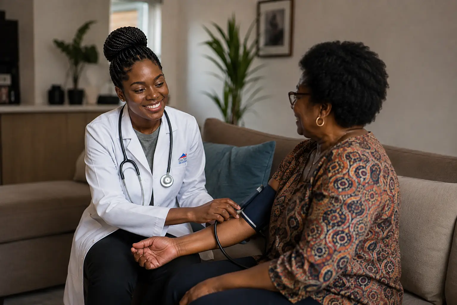 black female doctor visits patient at their home