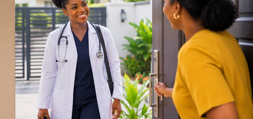 thetent_home_visit_compressed black female doctor entering into patients home
